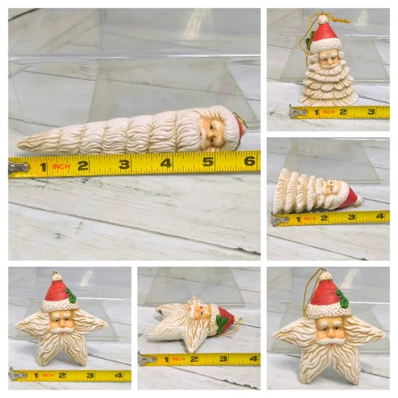 Vtg Santa Christmas Tree Star Ceramic HOL 1991 Moses Ornaments Decorations 4pcs